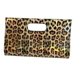 Women's Large Leopard Clutch Purse Shiny Golden Handbag Purse Formal Dress Bags